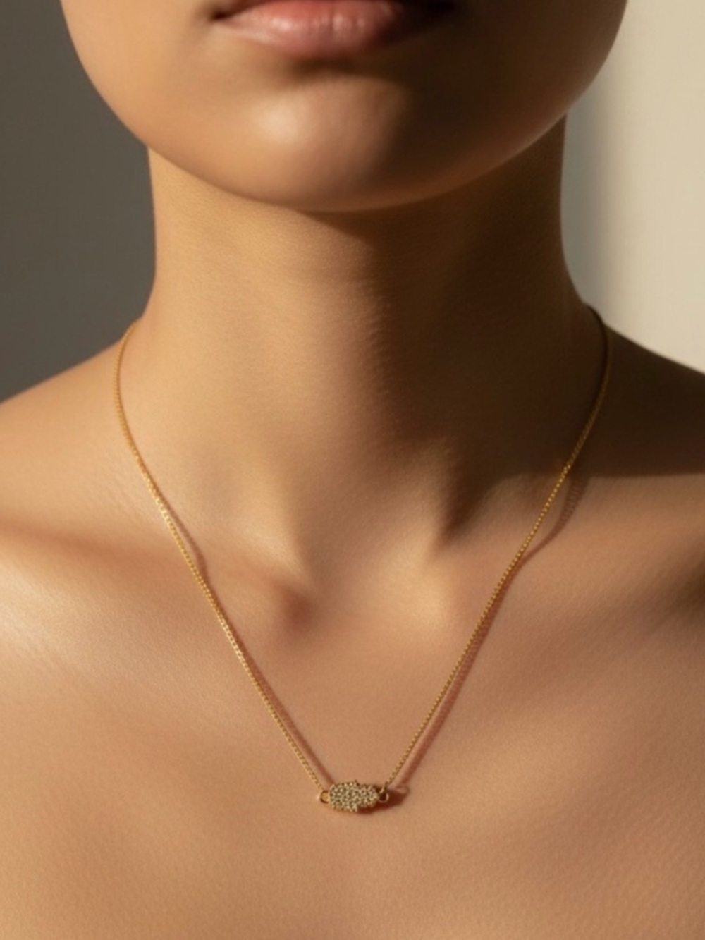 Gold Pavé Hamsa Pendant Necklace